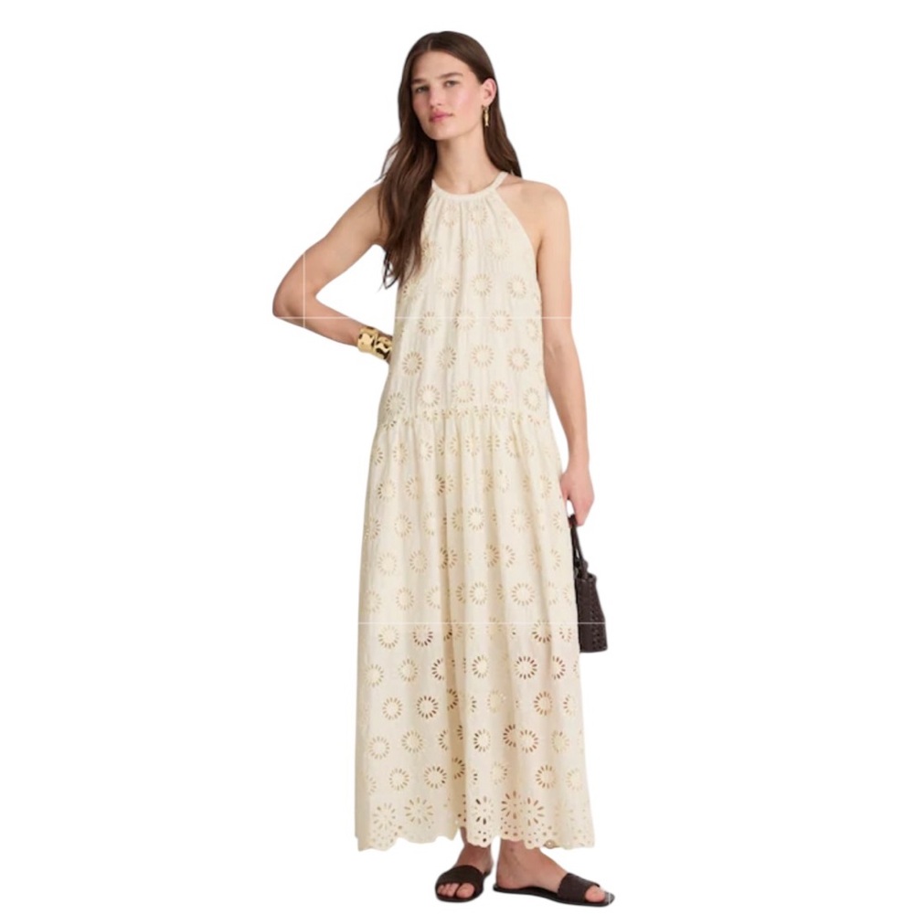 MADEWELL Women’s Embroidered Drop-Waist Maxi Dress Cream Floral Eyelet Size‎ XXS